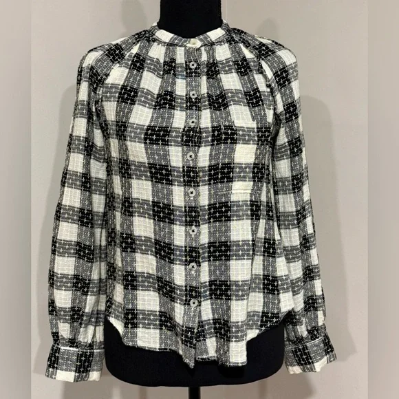 Anthropologie Pilcro Breezy White Black Plaid Button-Down Shirt - Picture 2 of 8
